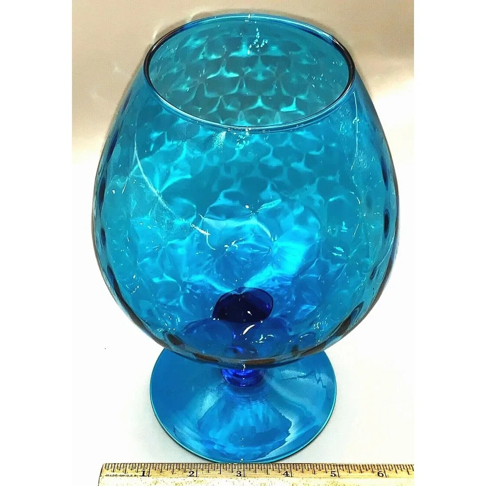 Empoli Blue Diamond Optic Glass Bowl Lg Brandy Snifter Vase MCM Italy Vintage 9